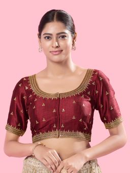 VAMAS - THE DESIGNER BLOUSES - Women Maroon Round Neck Padded Stitched Blouse