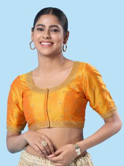 VAMAS - THE DESIGNER BLOUSES - Women Mustard Round Neck Padded Stitched Blouse