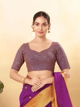 VAMAS - THE DESIGNER BLOUSES - Women Purple Sweetheart Neck Padded Stitched Blouse