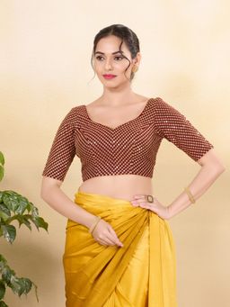 VAMAS - THE DESIGNER BLOUSES - Women Maroon Sweetheart Neck Padded Stitched Blouse