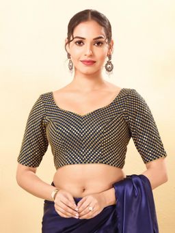 VAMAS - THE DESIGNER BLOUSES - Women Navy Blue Sweetheart Neck Padded Stitched Blouse