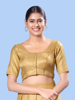 VAMAS - THE DESIGNER BLOUSES - Women Gold Round Neck Padded Stitched Blouse