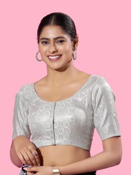 VAMAS - THE DESIGNER BLOUSES - Women Silver Round Neck Padded Stitched Blouse