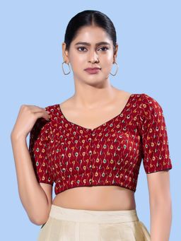 VAMAS - THE DESIGNER BLOUSES - Women Maroon Sweetheart Neck Padded Stitched Blouse
