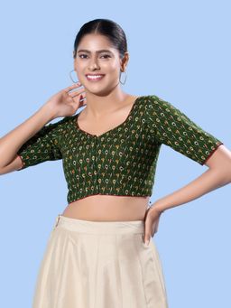 VAMAS - THE DESIGNER BLOUSES - Women Green Sweetheart Neck Padded Stitched Blouse