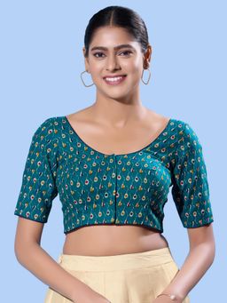 VAMAS - THE DESIGNER BLOUSES - Women Blue Scoop Neck Padded Stitched Blouse