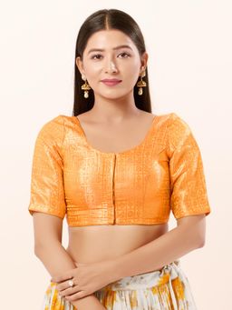 VAMAS - THE DESIGNER BLOUSES - Women Yellow Round Neck Padded Stitched Blouse