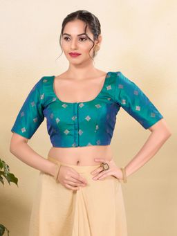 VAMAS - THE DESIGNER BLOUSES - Women Teal Round Neck Padded Stitched Blouse