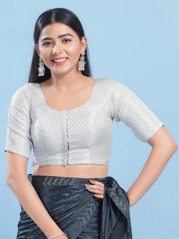 VAMAS - THE DESIGNER BLOUSES - Women Silver Round Neck Padded Stitched Blouse