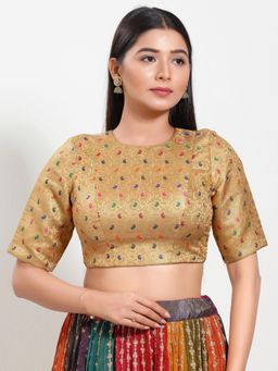 VAMAS - THE DESIGNER BLOUSES - Women Gold Round Neck Padded Stitched Blouse