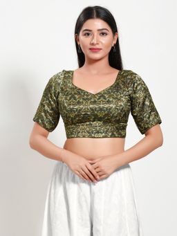 VAMAS - THE DESIGNER BLOUSES - Women Green Sweetheart Neck Padded Stitched Blouse