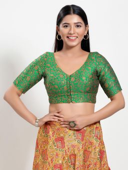 VAMAS - THE DESIGNER BLOUSES - Women Green V-Neck Padded Stitched Blouse