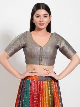 VAMAS - THE DESIGNER BLOUSES - Women Grey V-Neck Padded Stitched Blouse