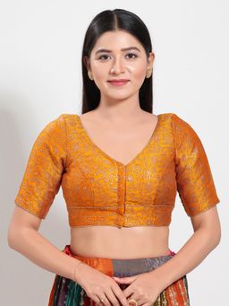 VAMAS - THE DESIGNER BLOUSES - Women Mustard V-Neck Padded Stitched Blouse
