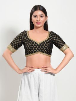 VAMAS - THE DESIGNER BLOUSES - Women Black Sweetheart Neck Padded Stitched Blouse