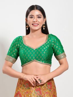 VAMAS - THE DESIGNER BLOUSES - Women Green Sweetheart Neck Padded Stitched Blouse