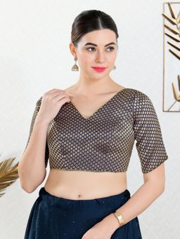 VAMAS - THE DESIGNER BLOUSES - Women Navy Blue V-Neck Padded Stitched Blouse