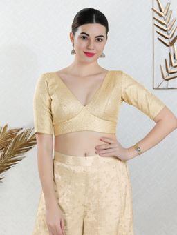 VAMAS - THE DESIGNER BLOUSES - Women Gold Plunging Neck Padded Stitched Blouse