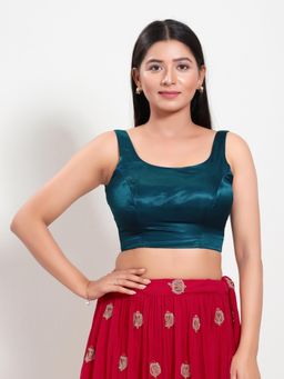 VAMAS - THE DESIGNER BLOUSES - Women Teal Round Neck Padded Stitched Blouse