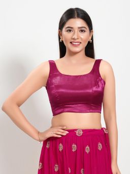 VAMAS - THE DESIGNER BLOUSES - Women Magenta Round Neck Padded Stitched Blouse