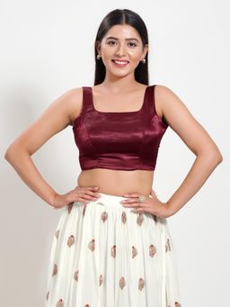 VAMAS - THE DESIGNER BLOUSES - Women Maroon Round Neck Padded Stitched Blouse