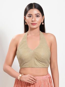 VAMAS - THE DESIGNER BLOUSES - Women Gold Halter Neck Padded Stitched Blouse