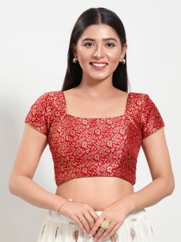 VAMAS - THE DESIGNER BLOUSES - Women Red Square Neck Padded Stitched Blouse