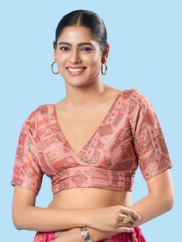VAMAS - THE DESIGNER BLOUSES - Women Pink V-Neck Padded Stitched Blouse