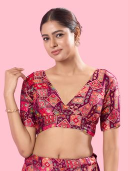 VAMAS - THE DESIGNER BLOUSES - Women Magenta V-Neck Padded Stitched Blouse