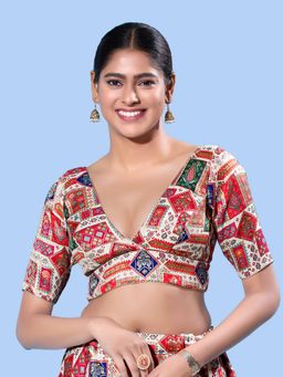 VAMAS - THE DESIGNER BLOUSES - Women White V-Neck Padded Stitched Blouse