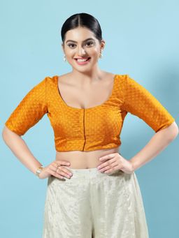 VAMAS - THE DESIGNER BLOUSES - Women Mustard Round Neck Padded Stitched Blouse