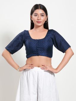VAMAS - THE DESIGNER BLOUSES - Women Navy Blue Round Neck Padded Stitched Blouse
