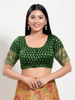 VAMAS - THE DESIGNER BLOUSES - Women Green Round Neck Padded Stitched Blouse