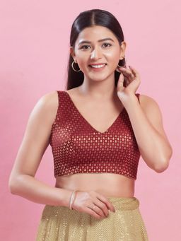 VAMAS - THE DESIGNER BLOUSES - Women Maroon V-Neck Padded Stitched Blouse