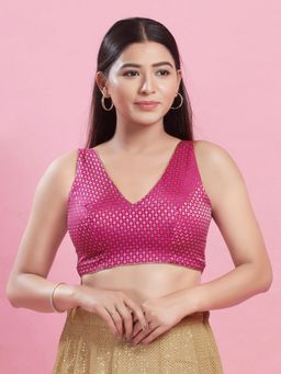 VAMAS - THE DESIGNER BLOUSES - Women Pink V-Neck Padded Stitched Blouse