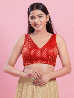 VAMAS - THE DESIGNER BLOUSES - Women Red V-Neck Padded Stitched Blouse