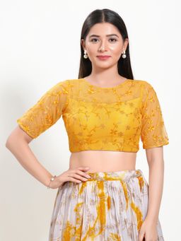 VAMAS - THE DESIGNER BLOUSES - Women Yellow Round Neck Padded Stitched Blouse