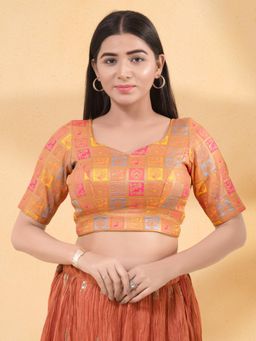 VAMAS - THE DESIGNER BLOUSES - Women Gold Sweetheart Neck Padded Stitched Blouse