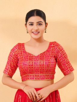 VAMAS - THE DESIGNER BLOUSES - Women Pink Sweetheart Neck Padded Stitched Blouse