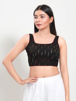 VAMAS - THE DESIGNER BLOUSES - Women Black Round Neck Padded Stitched Blouse
