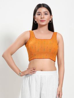 VAMAS - THE DESIGNER BLOUSES - Women Mustard Round Neck Padded Stitched Blouse