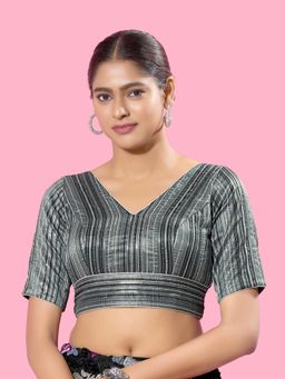 VAMAS - THE DESIGNER BLOUSES - Women Grey V-Neck Padded Stitched Blouse