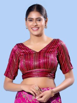 VAMAS - THE DESIGNER BLOUSES - Women Magenta V-Neck Padded Stitched Blouse