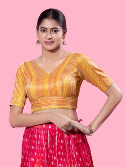 VAMAS - THE DESIGNER BLOUSES - Women Mustard V-Neck Padded Stitched Blouse