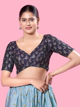 VAMAS - THE DESIGNER BLOUSES - Women Navy Blue Sweetheart Neck Padded Stitched Blouse