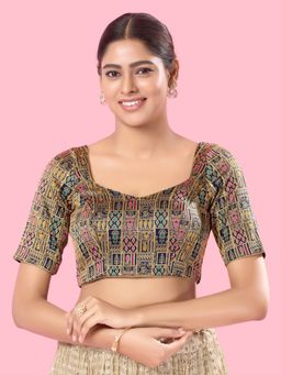 VAMAS - THE DESIGNER BLOUSES - Women Navy Blue Sweetheart Neck Padded Stitched Blouse