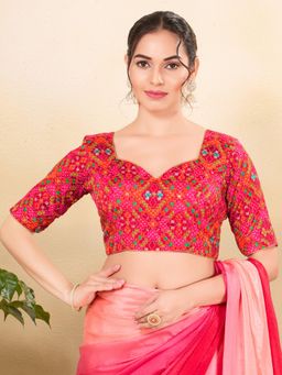 VAMAS - THE DESIGNER BLOUSES - Women Pink Sweetheart Neck Padded Stitched Blouse