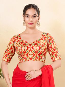 VAMAS - THE DESIGNER BLOUSES - Women Red Sweetheart Neck Padded Stitched Blouse