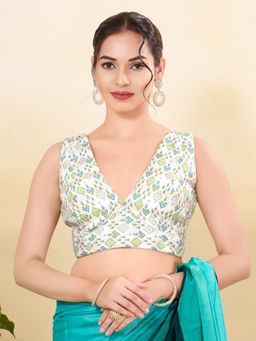 VAMAS - THE DESIGNER BLOUSES - Women Blue V-Neck Padded Stitched Blouse