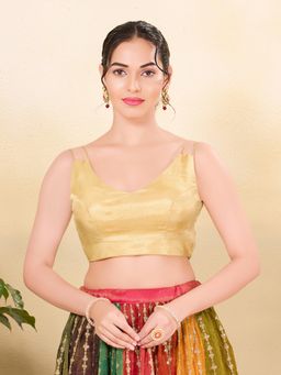 VAMAS - THE DESIGNER BLOUSES - Women Gold Round Neck Padded Stitched Blouse